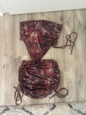 Satin Ruched Two-Piece Set in Rust Brown